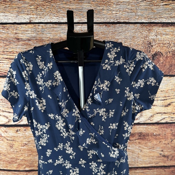 Floral Blue Wrap Dress - Picture 3 of 11